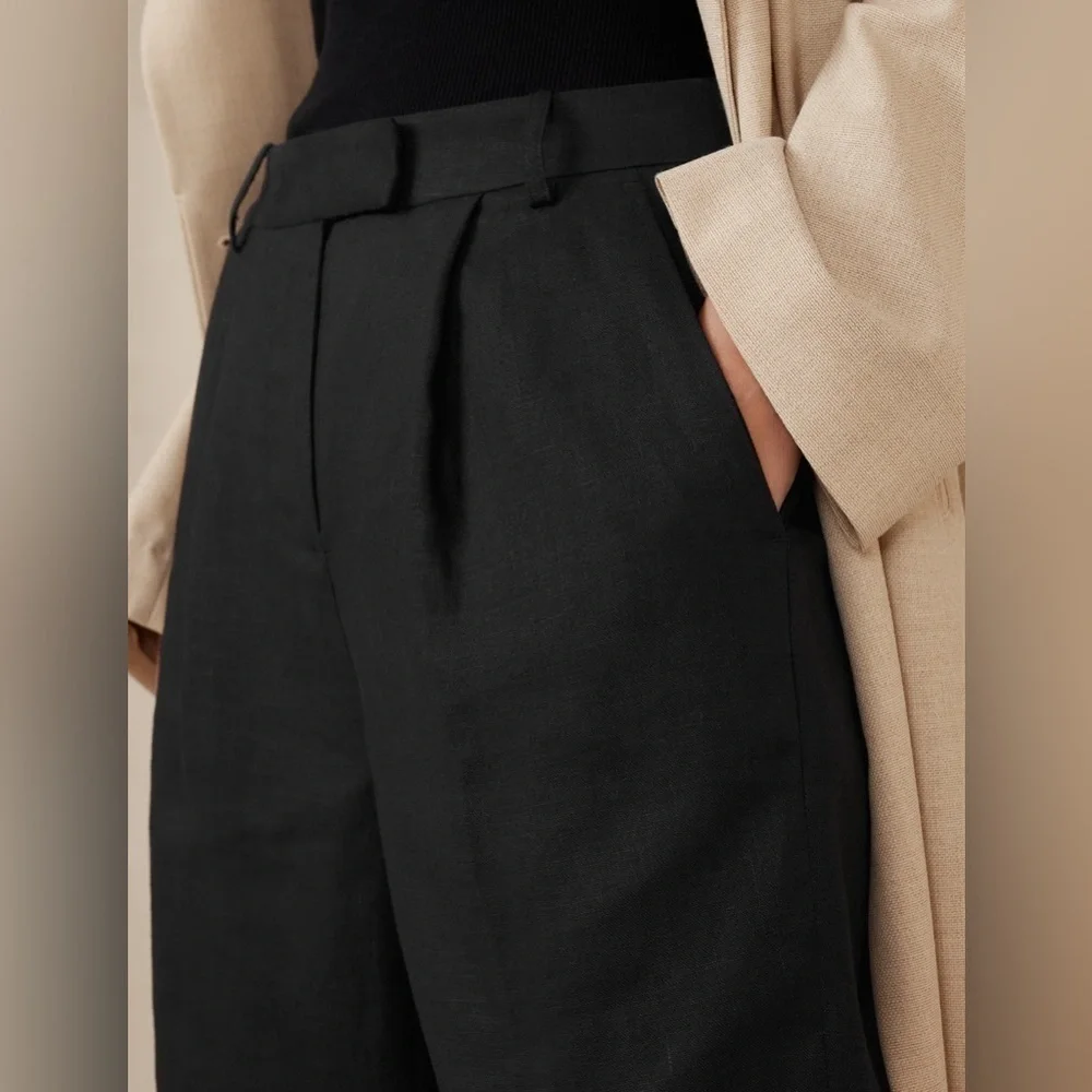 NWT! Banana Republic Black Lina Straight Linen Pant - 882876 🖥️7️⃣
